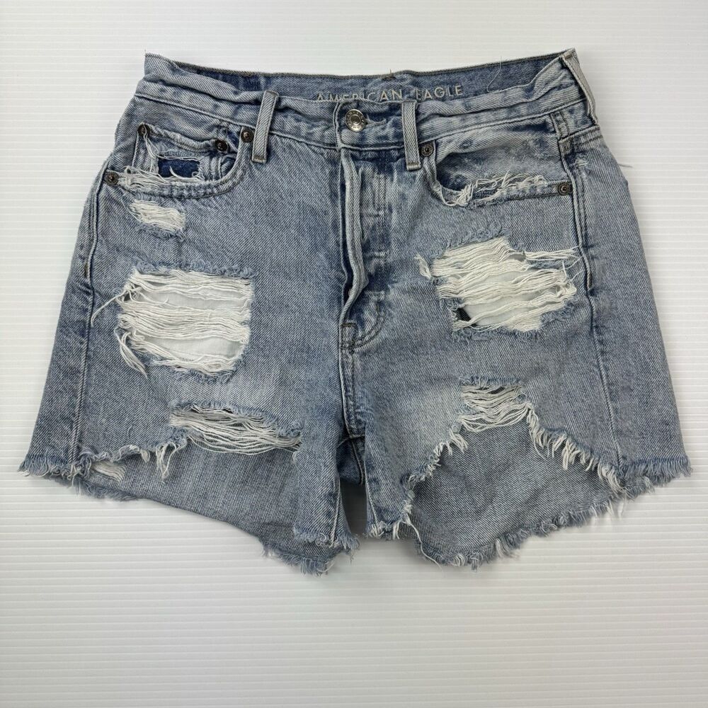 American Eagle Distressed Cutoff Denim Shorts Womens 0 90s Boyfriend Raw Hem